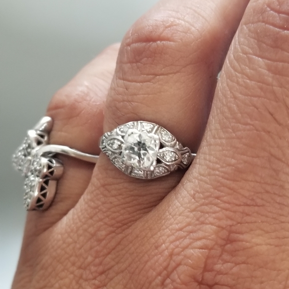 Super sale! Antique Platinum art deco European old mined diamond engagement ring - Picture 12 of 16